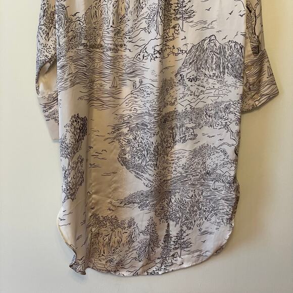 H&M M long sleeve button down tunic top oriental AOP cream AOP nature black - Picture 7 of 7